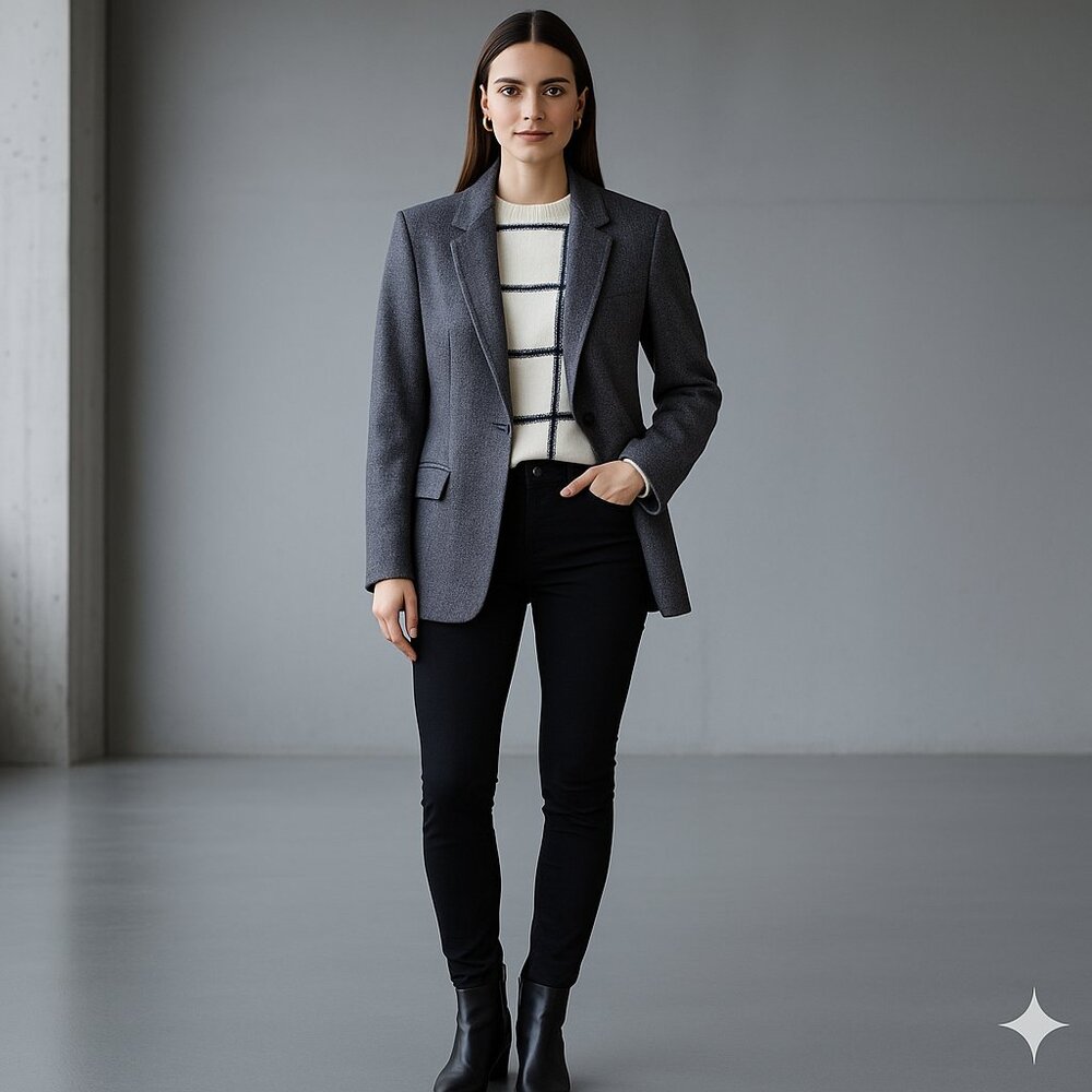 LOFT Petite Dark Gray Black Wool Single Button Suit Jacket Blazer